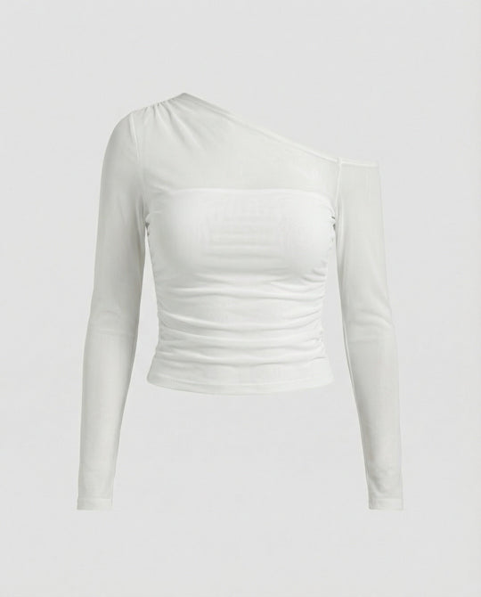 Damen Elegantes asymmetrisches Oberteil mit schulterfreiem Design und Raffung