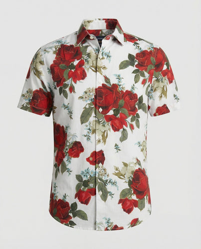 Kurzarmhemd Herren Blumenmuster Leinenoptik