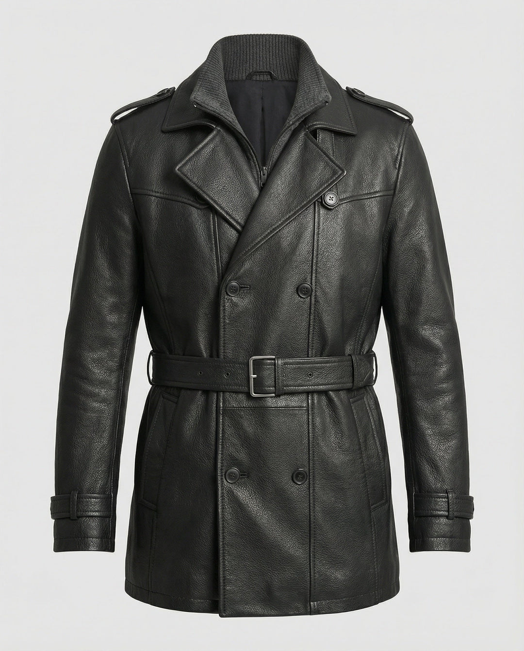 Doppelreihiger Leder-Trenchcoat Herren