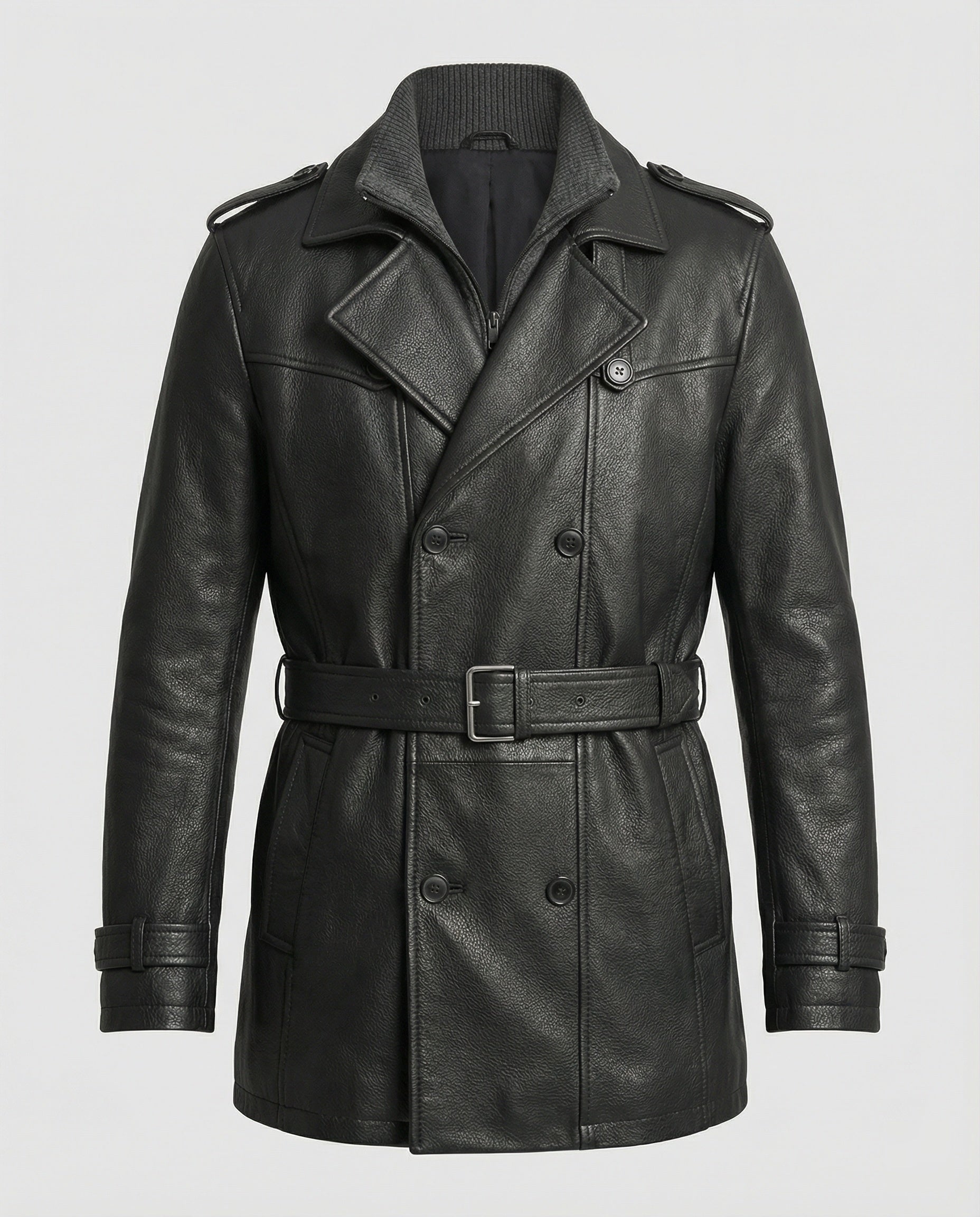 Doppelreihiger Leder-Trenchcoat Herren