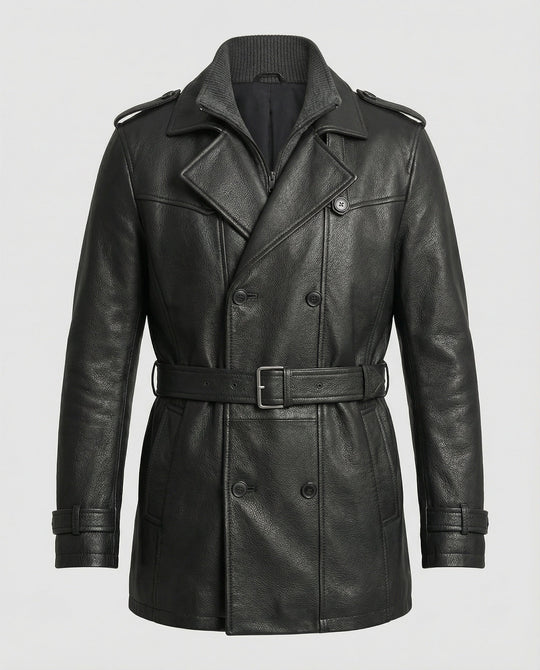 Doppelreihiger Leder-Trenchcoat Herren