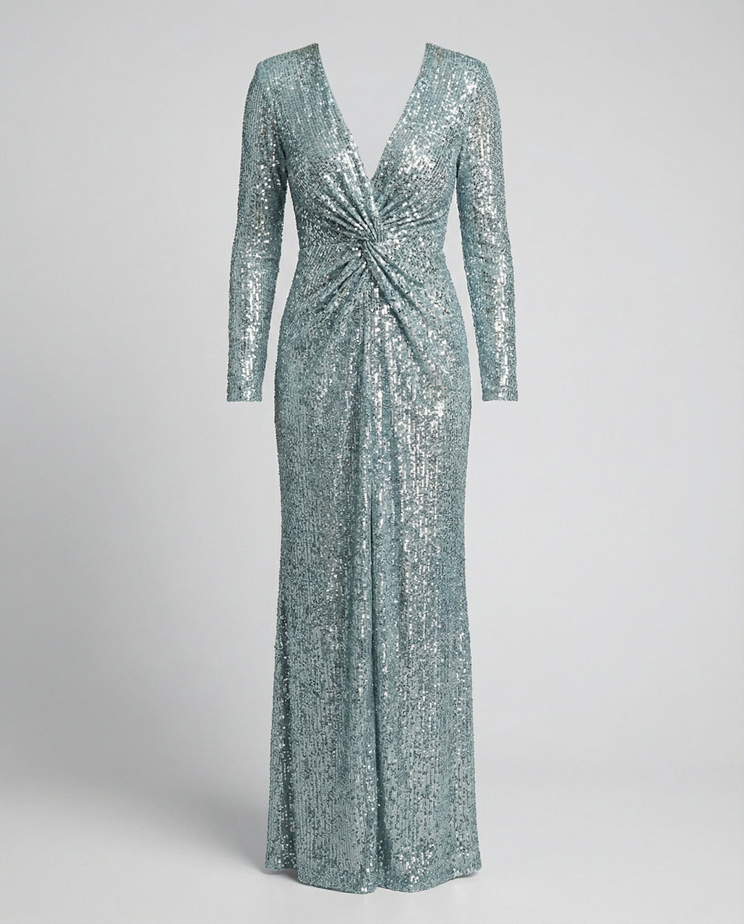 Give Em' Glam Paillettenkleid mit Langen Ärmeln und Gekreuztem Taillendetail Abend-Maxikleid