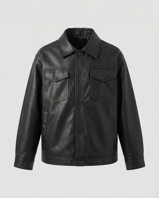 Herren Klassische Kunstlederjacke mit Taschen