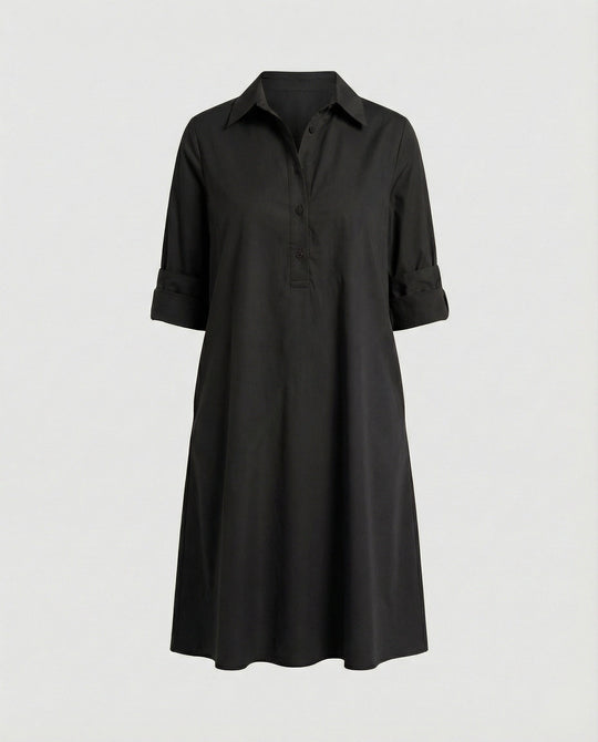 Hemdblusenkleid mit Umlegekragen & Dreiviertelärmel