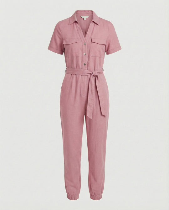 Damen lässiger Jumpsuit mit tailliertem Schnitt und durchgehender Knopfleiste