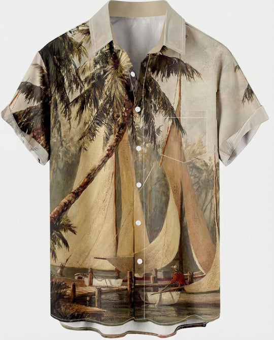 Kurzarm Hawaiihemd Herren Palmenprint