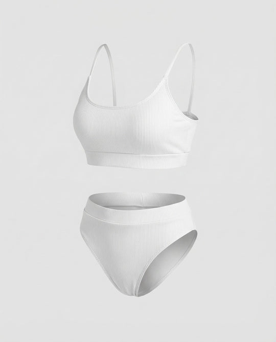 Damen Ripp-Bikini-Set Spaghettiträger-Bustier