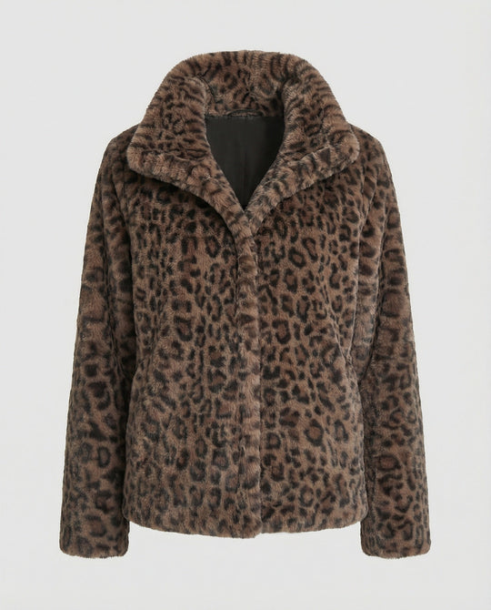 Mantel - Kunstpelz - Oversized Fit - Reverskragen - Leopardenprint
