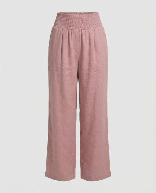 Damen Luftige Leinenhose mit elastischem Bund und Weitschnitt