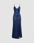 Damen Abendkleid Satin mit Schlitz