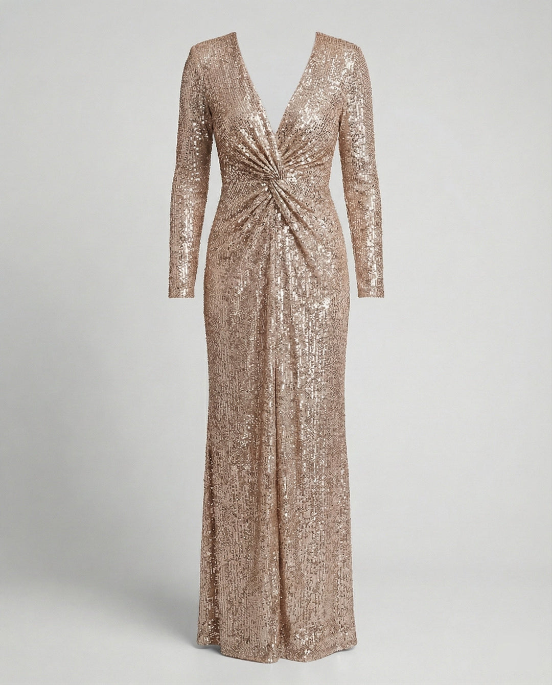 Give Em' Glam Paillettenkleid mit Langen Ärmeln und Gekreuztem Taillendetail Abend-Maxikleid
