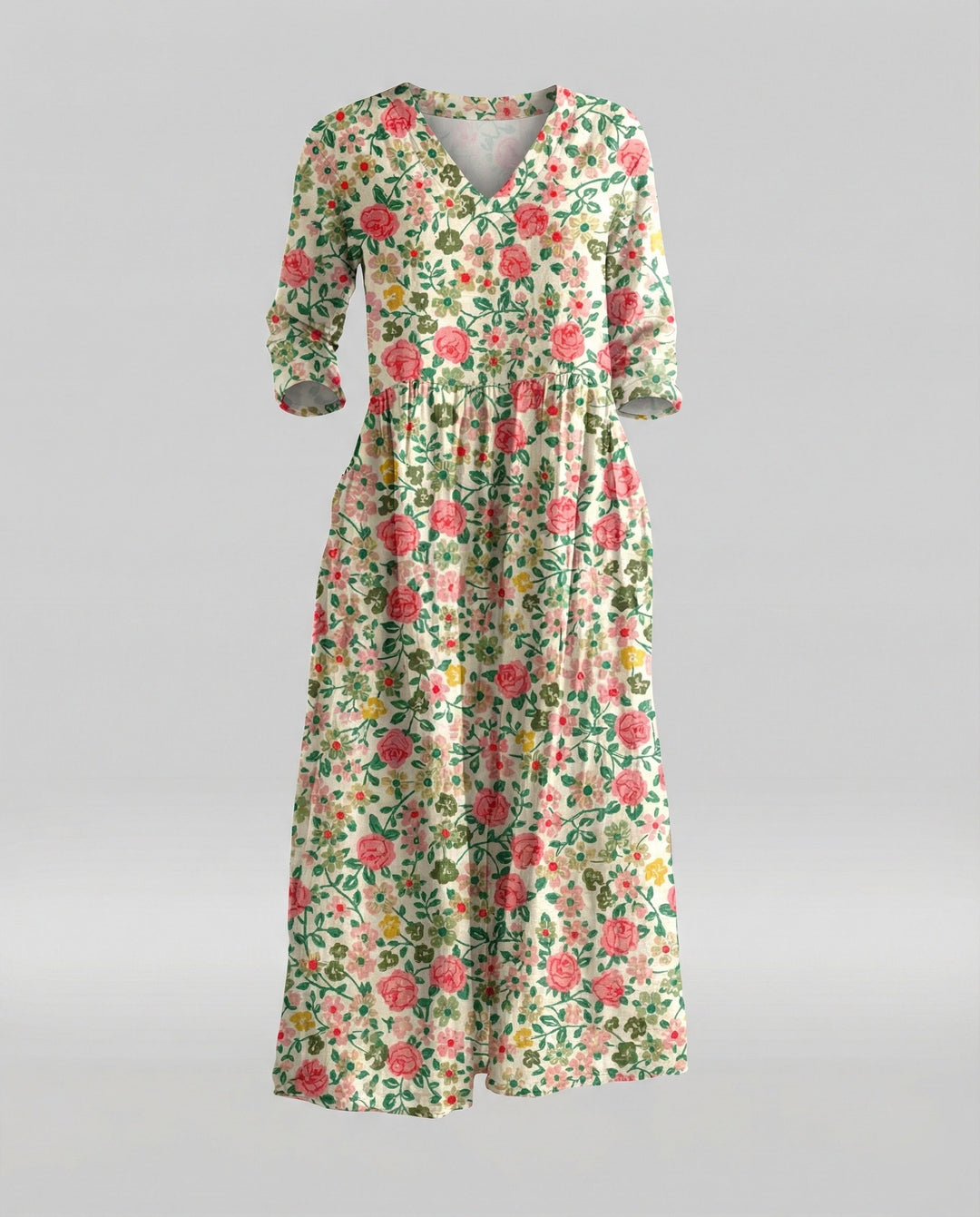 Damen Boho Maxikleid Sommer Leinenoptik