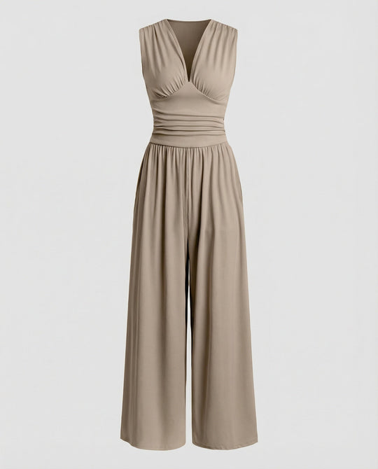 Damen Jumpsuit mit schickem V-Ausschnitt und weitem Bein