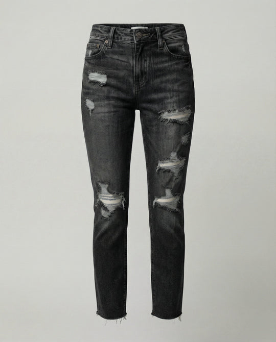 Damen Slim Fit Jeans mit Destroyed Details im Used-Look