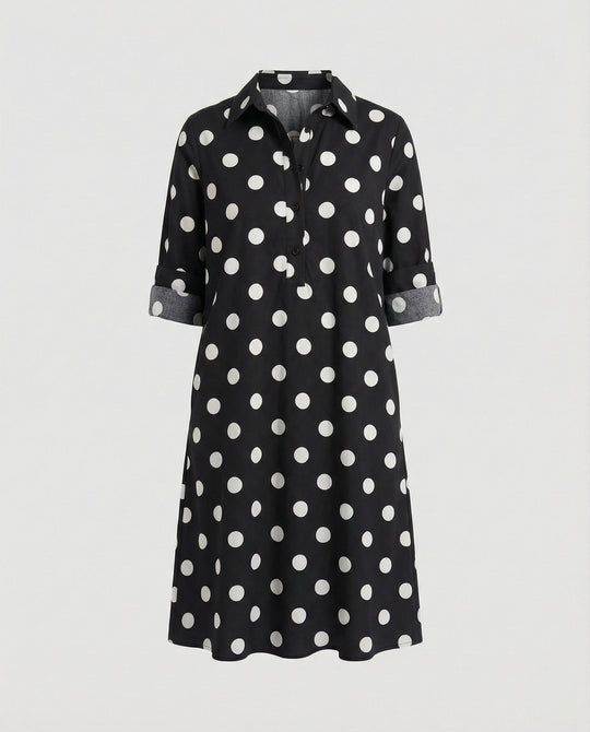 Hemdblusenkleid mit Umlegekragen & Dreiviertelärmel