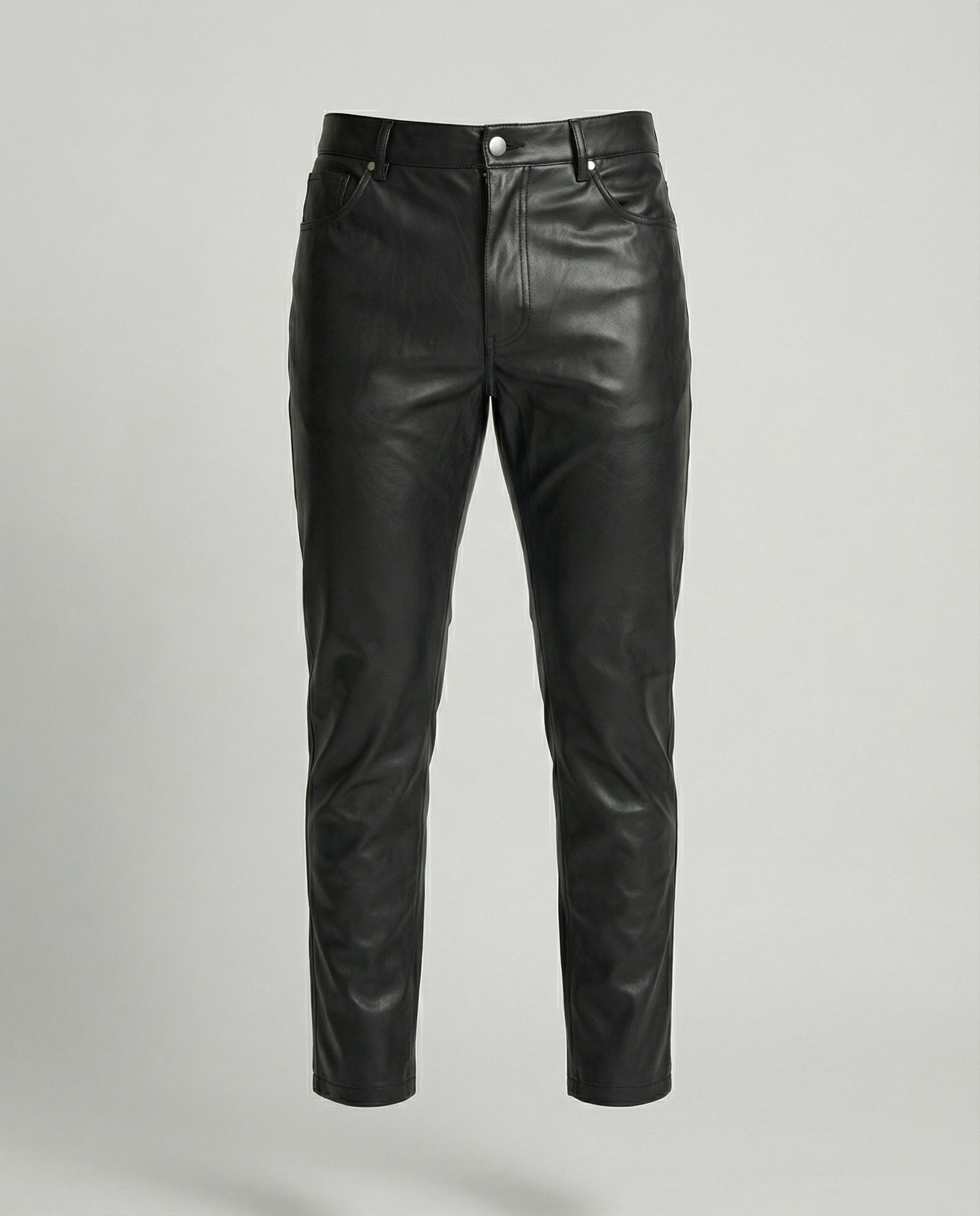 Herren Kunstleder Hose Slim Fit mit Taschen