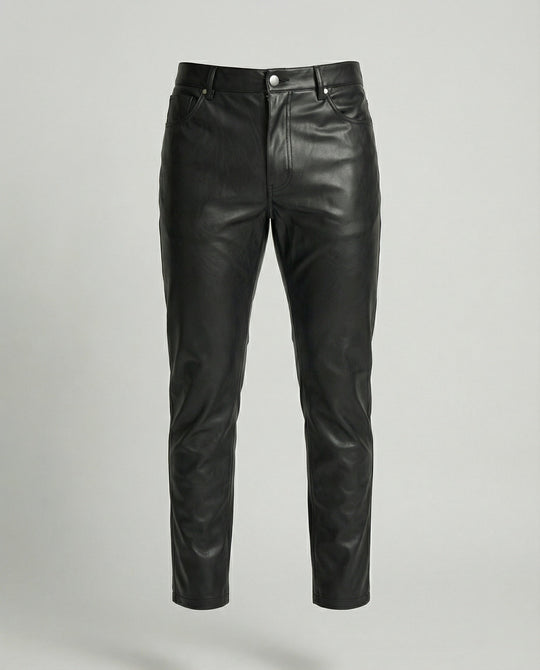 Herren Kunstleder Hose Slim Fit mit Taschen