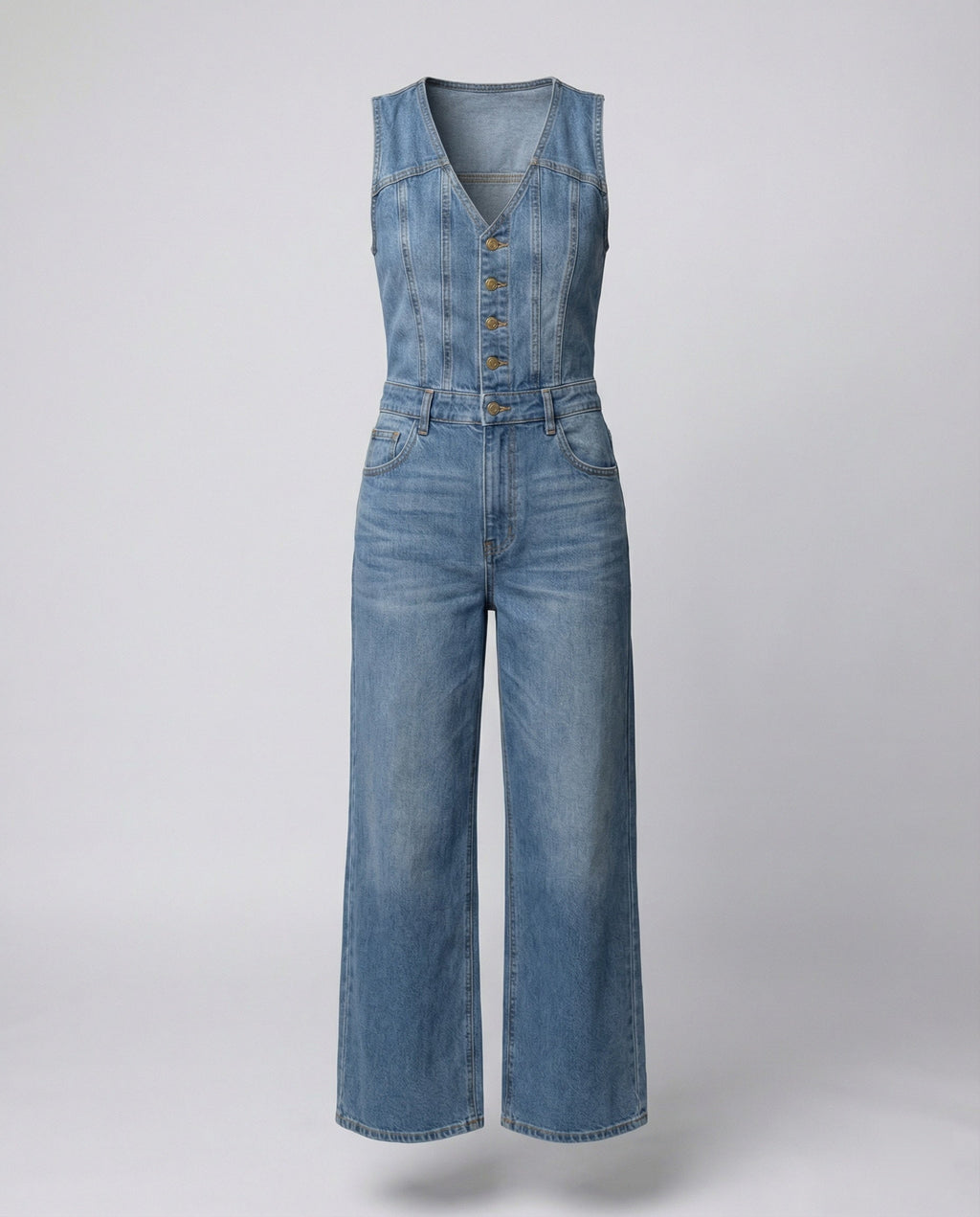 Damen Jumpsuit mit weit geschnittenen Beinen und eleganter Knopfleiste