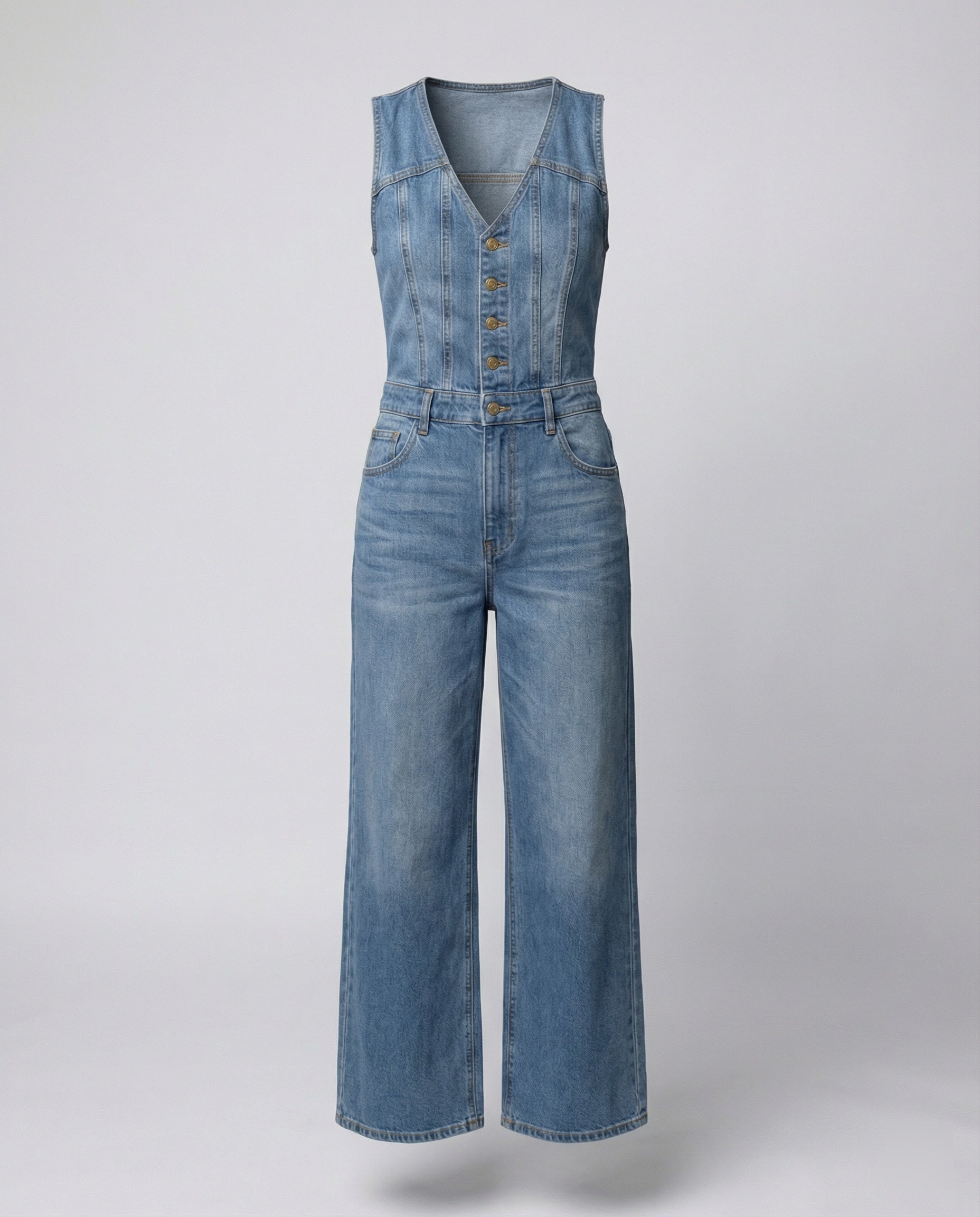 Damen Jumpsuit mit weit geschnittenen Beinen und eleganter Knopfleiste