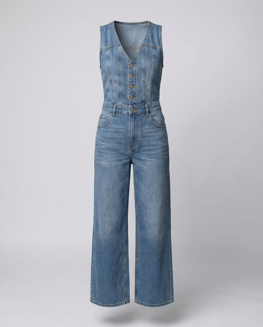 Damen Jumpsuit mit weit geschnittenen Beinen und eleganter Knopfleiste