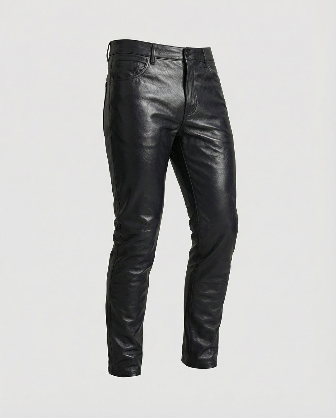 Herren Kunstleder Hose Slim Fit mit Steppdetails