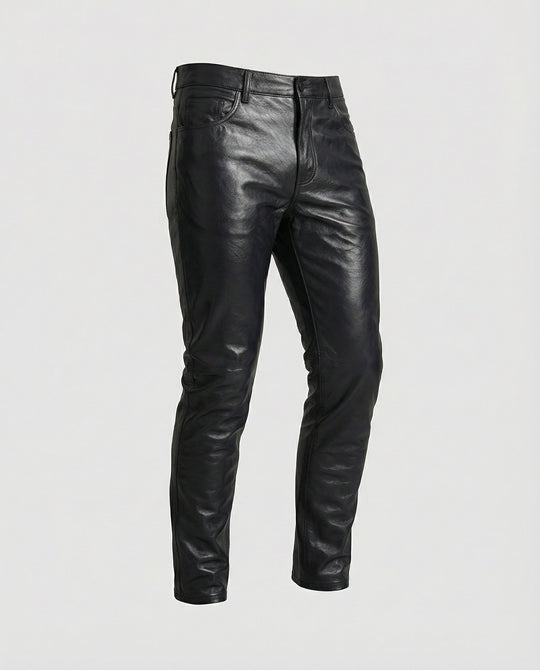 Herren Kunstleder Hose Slim Fit mit Steppdetails