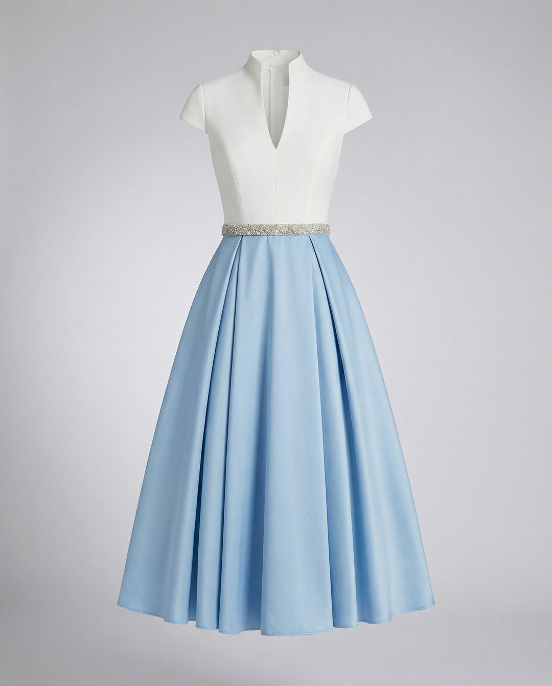Damen Elegantes Midikleid mit Hochgeschlossenem Kragen & Schwingendem Rock