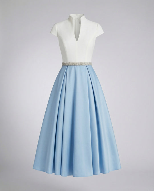 Damen Elegantes Midikleid mit Hochgeschlossenem Kragen & Schwingendem Rock