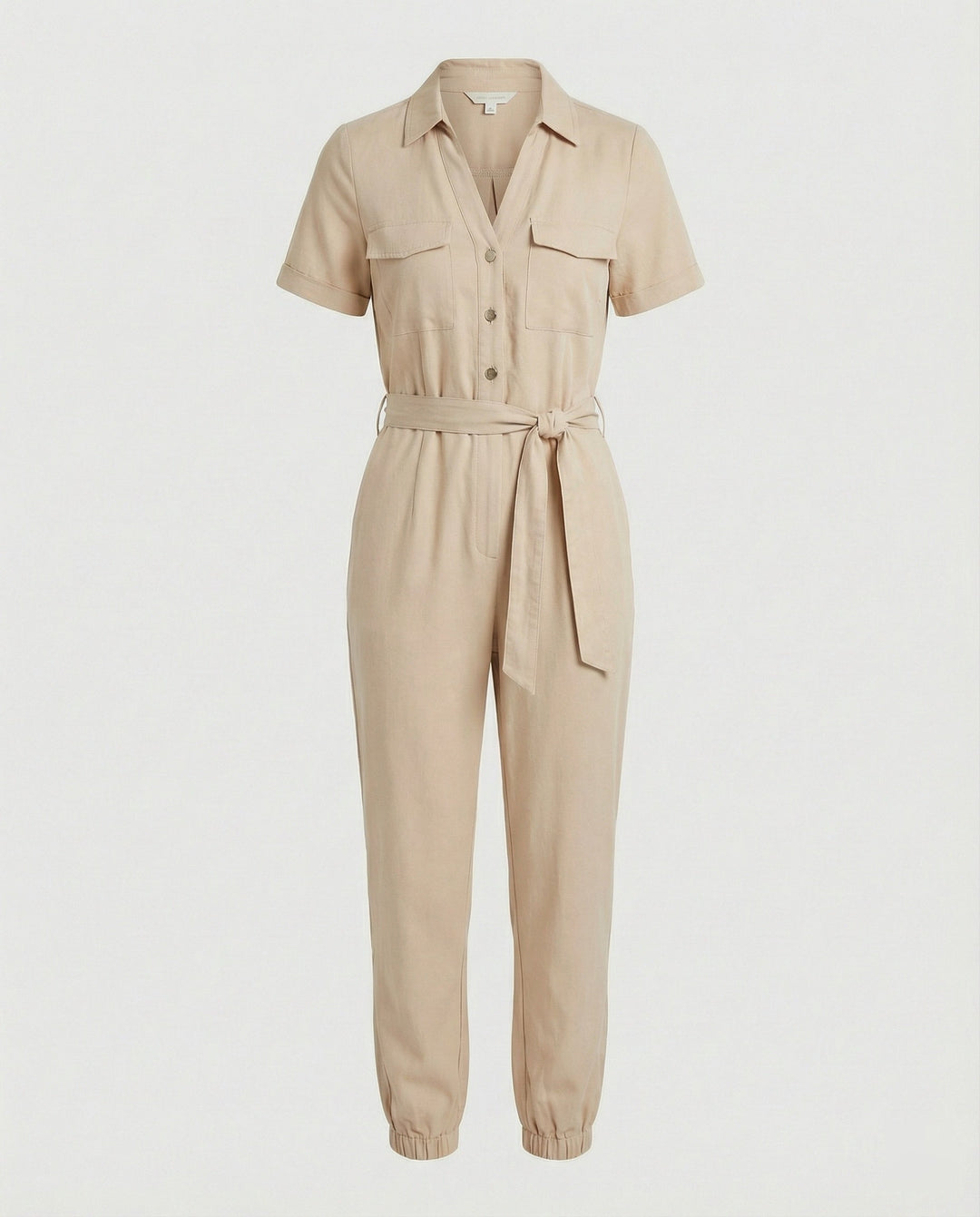 Damen lässiger Jumpsuit mit tailliertem Schnitt und durchgehender Knopfleiste