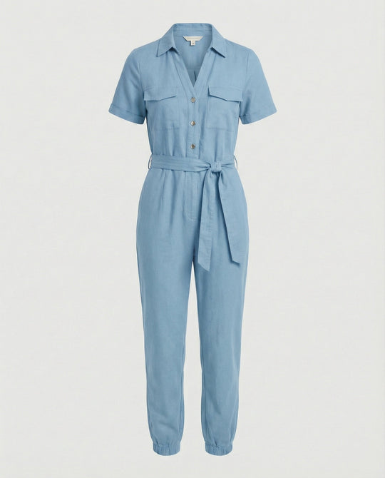 Damen lässiger Jumpsuit mit tailliertem Schnitt und durchgehender Knopfleiste