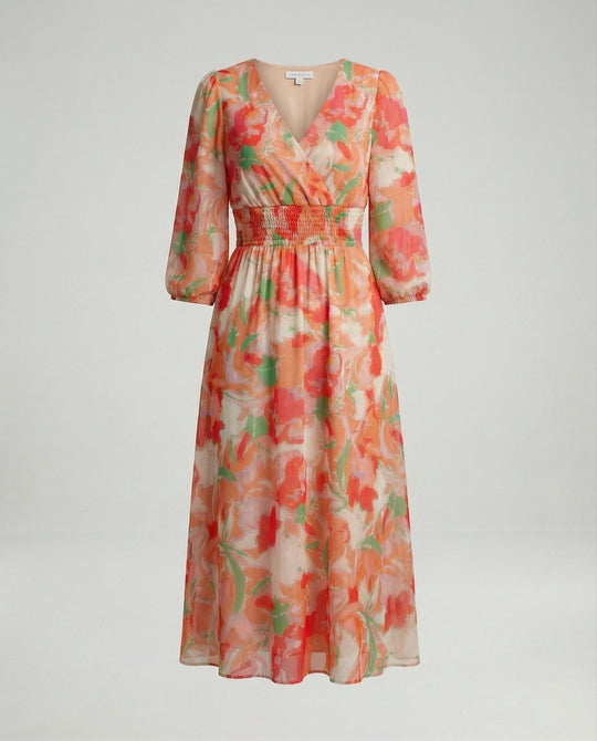 Damen Midikleid V-Ausschnitt Print
