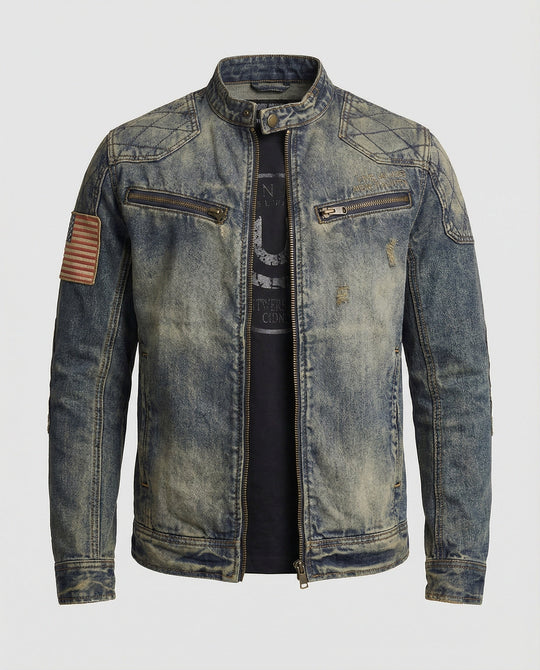 Herren Jeansjacke Biker Stil Stehkragen