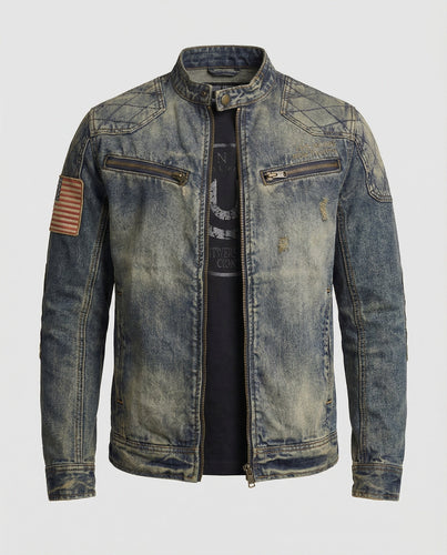 Herren Jeansjacke Biker Stil Stehkragen