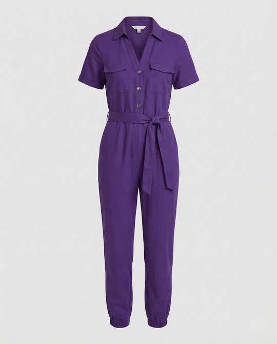 Damen lässiger Jumpsuit mit tailliertem Schnitt und durchgehender Knopfleiste