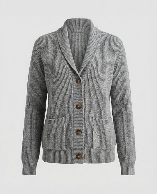 Strickjacke Damen lässig mit Knopfverschluss und großen Taschen
