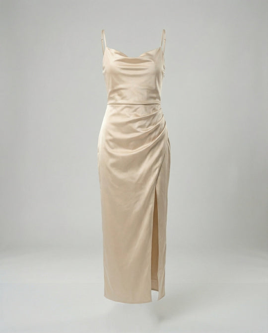 Satin Abendkleid Mit Wasserfallausschnitt Damen