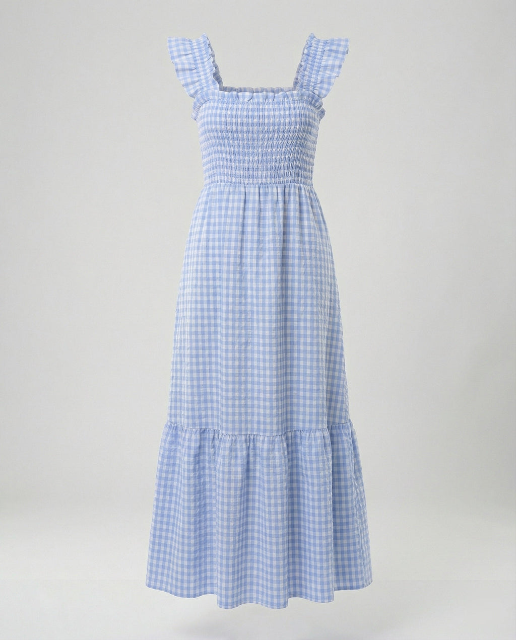 Damen Vichy Maxikleid mit Smokoberteil
