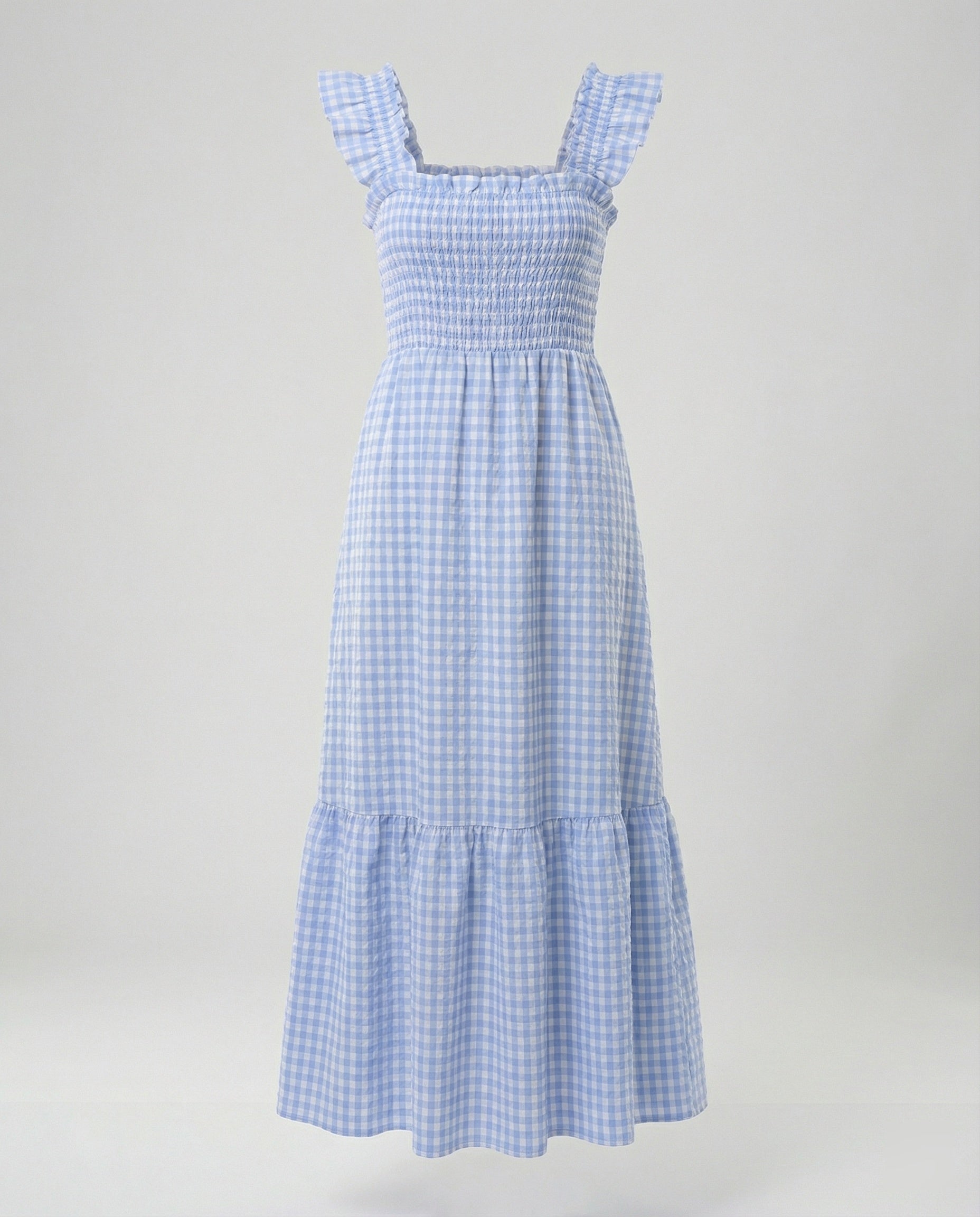 Damen Vichy Maxikleid mit Smokoberteil