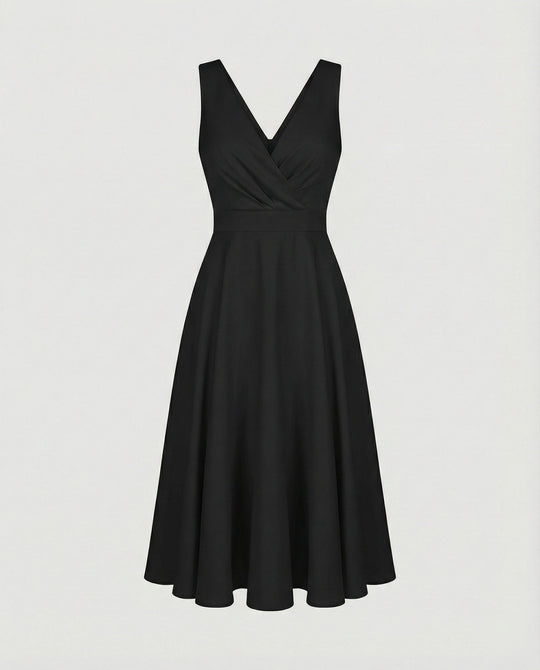 Midi-Kleid in A-Linie, Reißverschluss, Riemen, V-Ausschnitt, ärmellos, elegant, für Damen, Cocktailparty