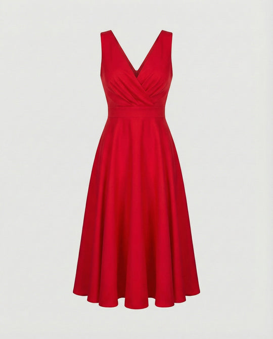 Midi-Kleid in A-Linie, Reißverschluss, Riemen, V-Ausschnitt, ärmellos, elegant, für Damen, Cocktailparty