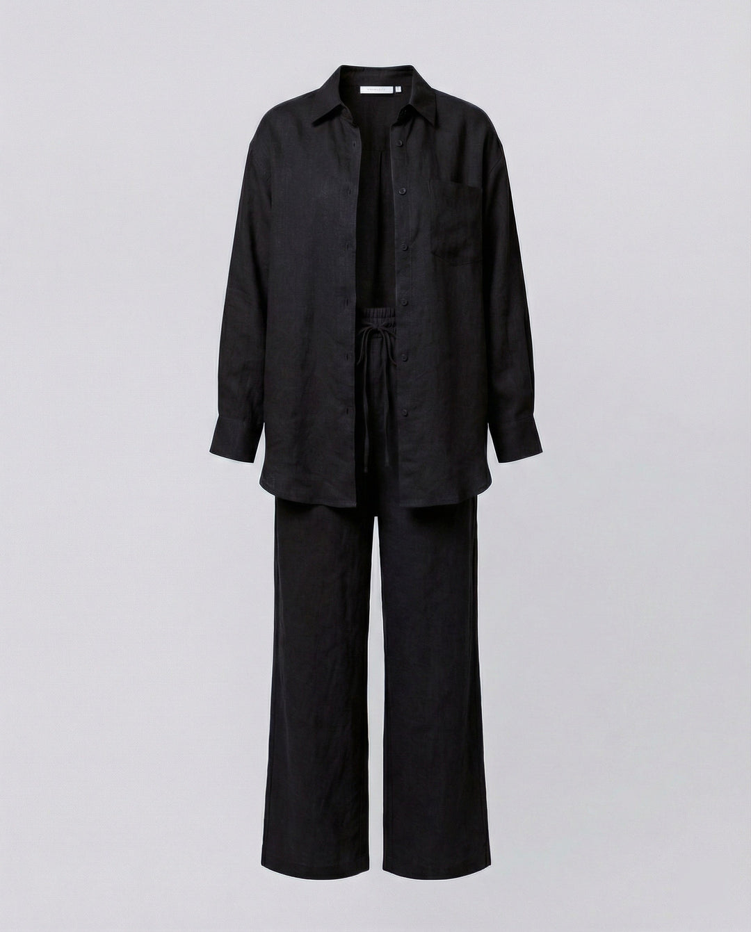 Damen Lässiges Leinen-Outfit mit weit geschnittenem Hemd und lockeren Hosen