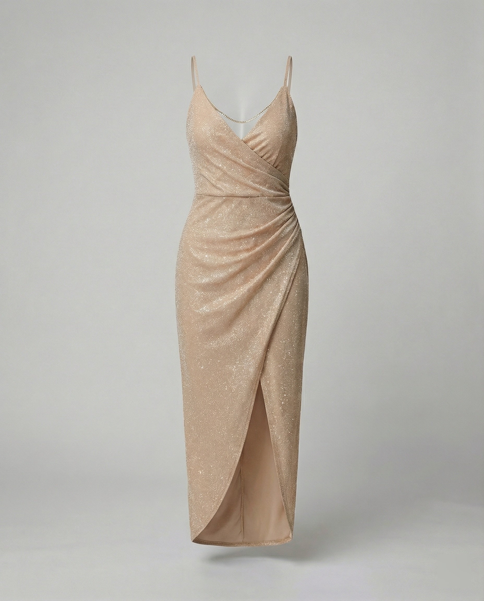 Damen Glamouröses Wickelkleid mit glitzender Oberfläche und hoch geschlitzt Shopnory