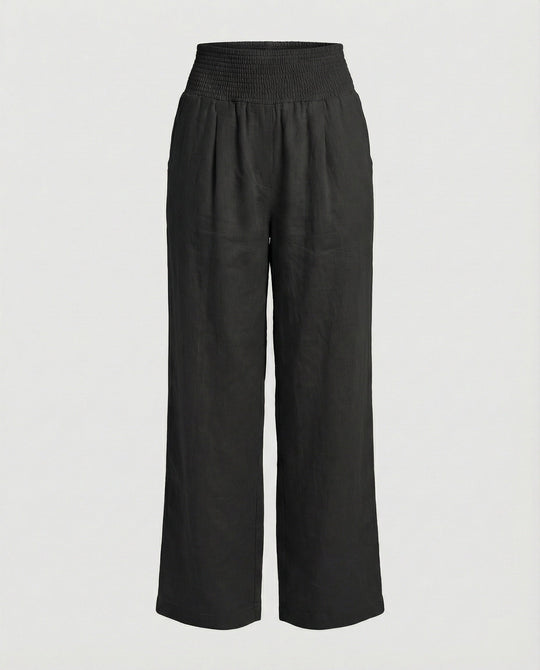 Damen Luftige Leinenhose mit elastischem Bund und Weitschnitt