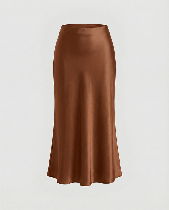 Damen eleganter Satin-Midirock mit fließendem Schnitt und hohem Bund