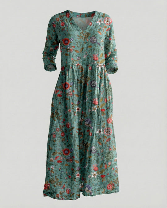 Damen Boho Maxikleid Sommer Leinenoptik