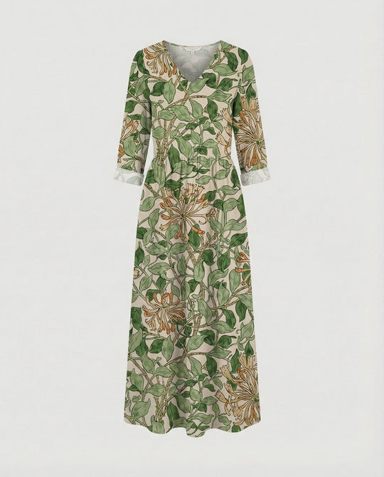 Damen Boho Maxikleid Sommer Leinenoptik