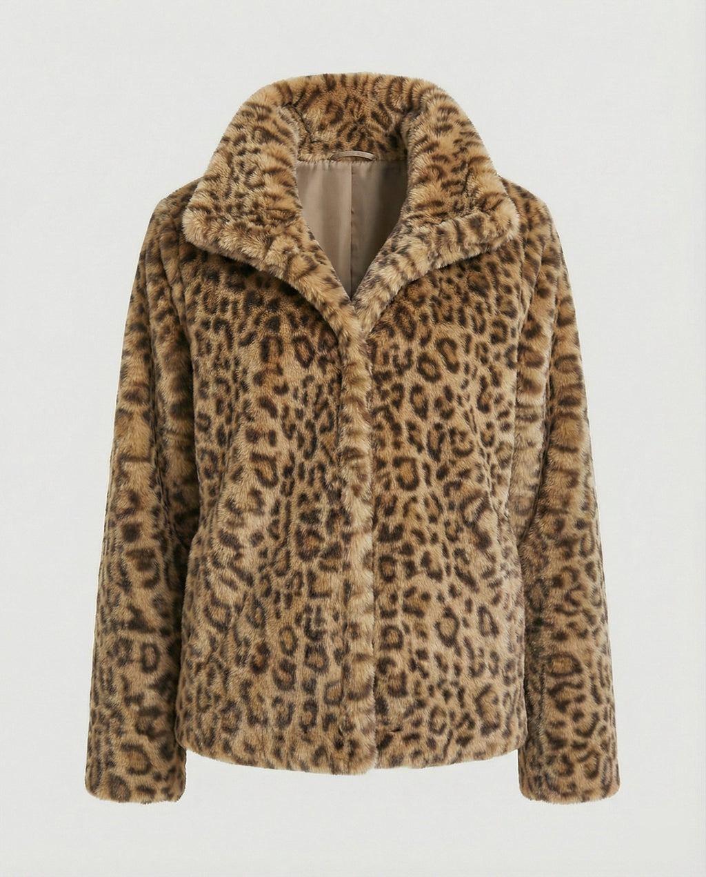 Mantel - Kunstpelz - Oversized Fit - Reverskragen - Leopardenprint