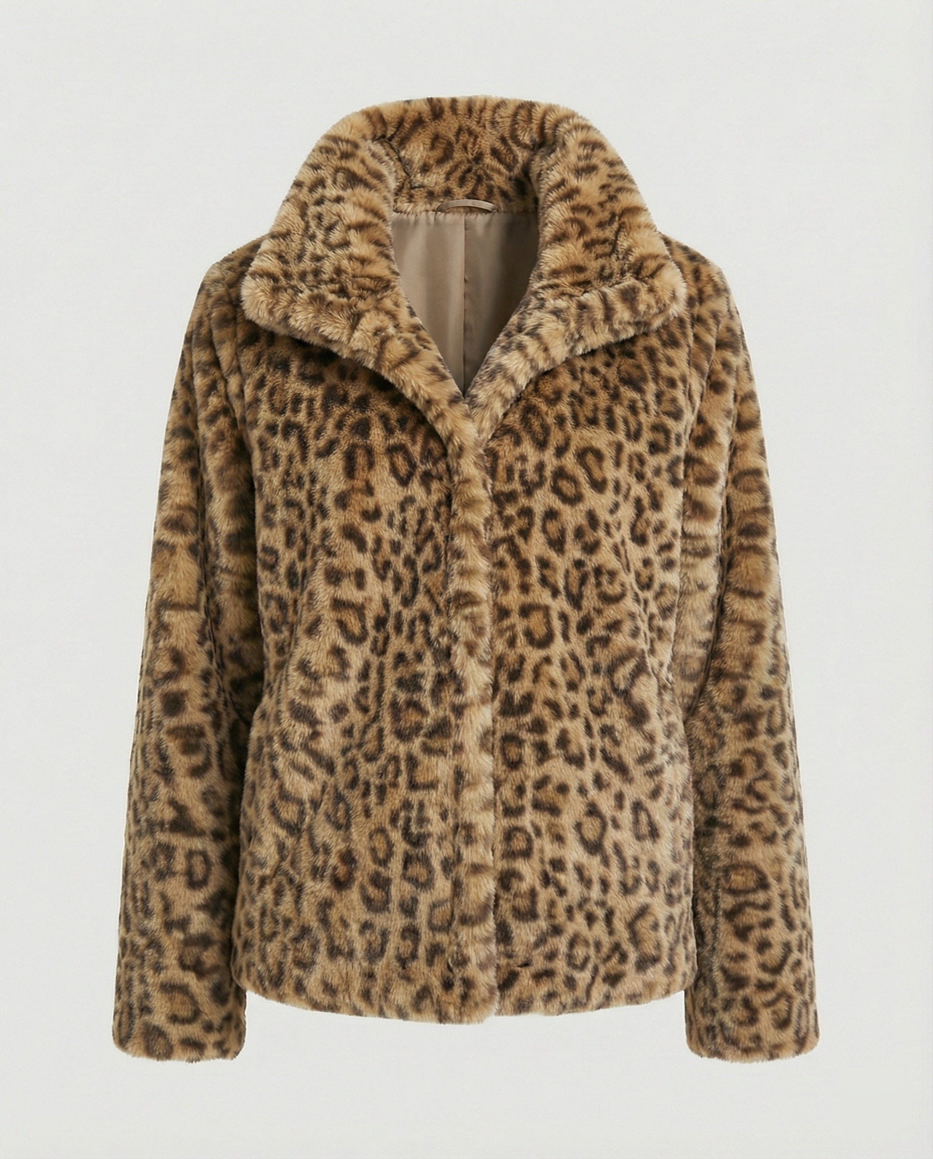 Mantel - Kunstpelz - Oversized Fit - Reverskragen - Leopardenprint