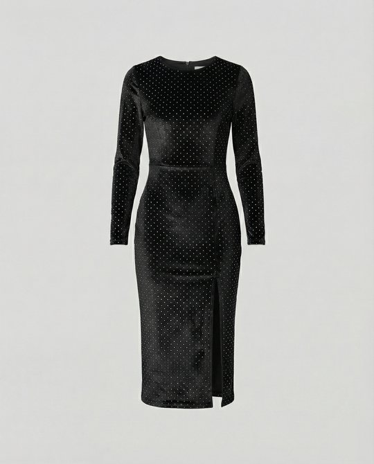 Damen Samt-Midikleid mit eleganten Pailletten und seitlichem Schlitz Shopnory