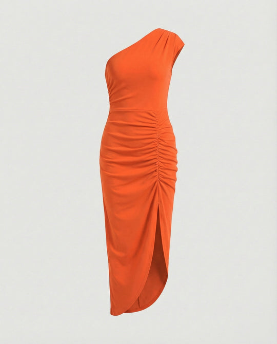 Damen Maxikleid Ein-Schulter mit Schlitz